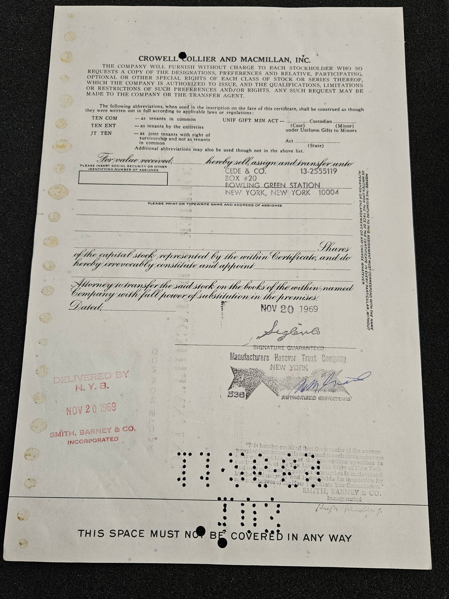 1968 Common Stock Certificate