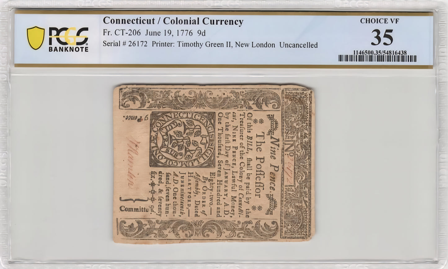 1776 Connecticut Colonial Currency
