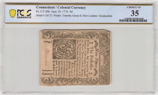 1776 Connecticut Colonial Currency