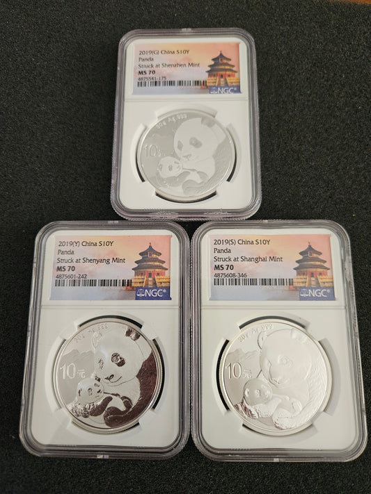 2019 Panda Silver Set  (S) (G) (Y) China Mint